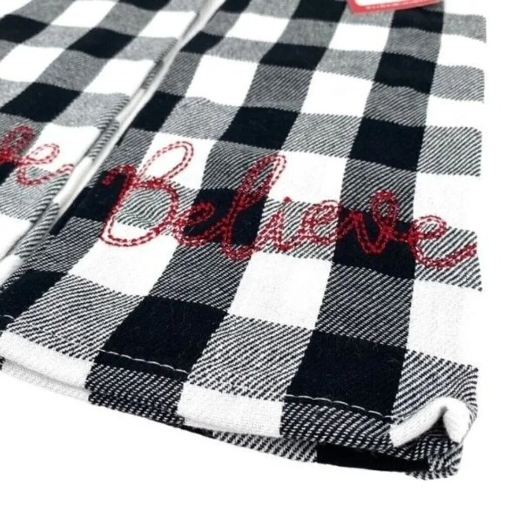 Black and White Buffalo Check Embroidered Holiday Kitchen Towel Set
